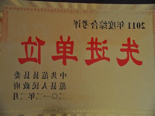 2011年度综合考评先进单位（中共范县县委、范县人民政府颁发）